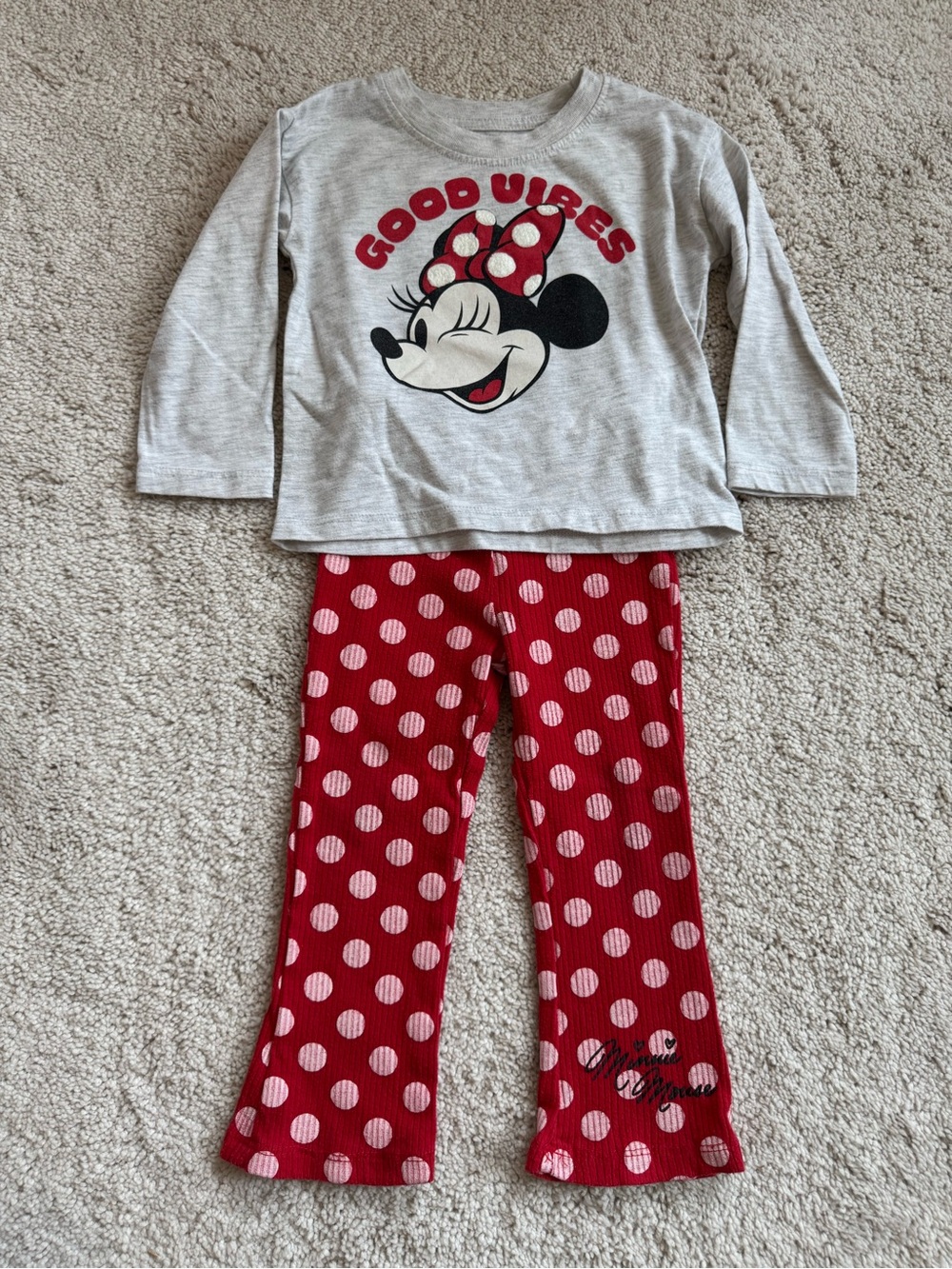 2T Disney Minnie Mouse Set - Gray Top & Red Polka Dot Pants